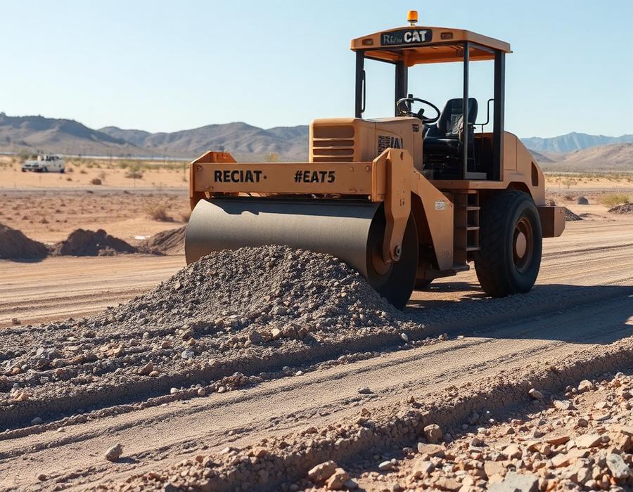 Roller compacting road base material